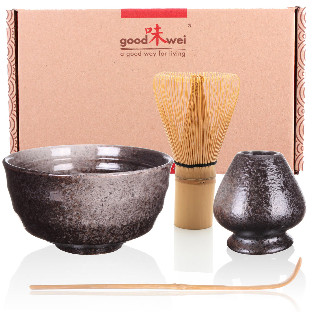 Goodwei Japanisches Matcha-Set mit Besenhalter (Schwarz), Schwarz