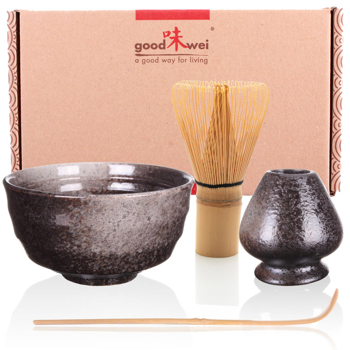 Goodwei Japanisches Matcha-Set mit Besenhalter (Schwarz), Schwarz