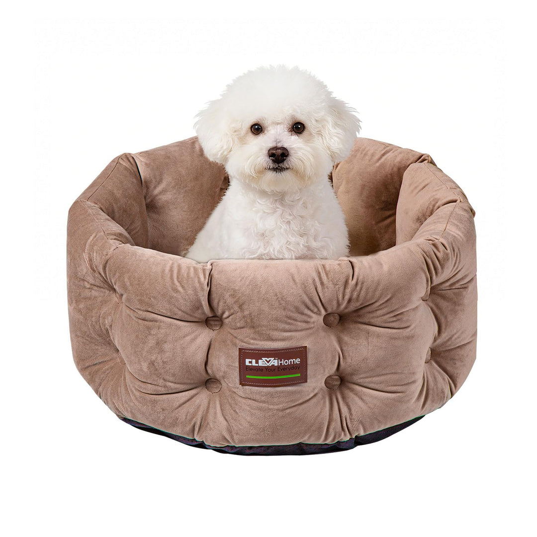 ClevaHome Deep Nest Katzenbett für Katzen bis 7 kg, Rundes Katzenbett für den Innenbereich mit Samto
