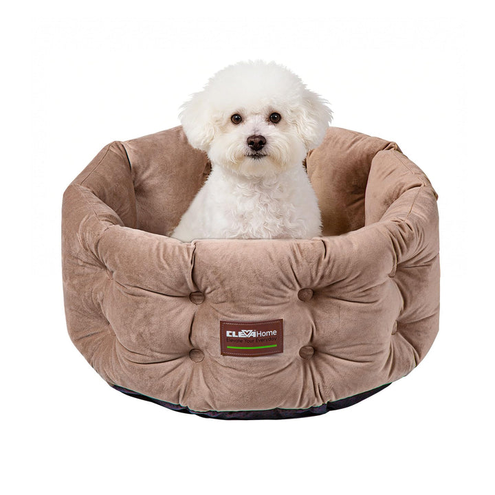 ClevaHome Deep Nest Katzenbett für Katzen bis 7 kg, Rundes Katzenbett für den Innenbereich mit Samto