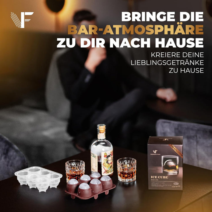 Neighbour’s Friend Patentierte Runde Eiswürfelform 2er Pack - XXL Eiskugelform für Whisky, Rum & Coc
