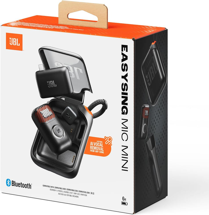 JBL EasySing Mic Mini KI‑gesteuertes Mikrofon, Echtzeit‑Vocal‑Removal, 6 Stunden Wiedergabezeit, Abn