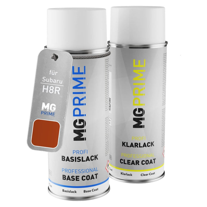 MG PRIME Autolack Sprühdosen Set für Subaru H8R Orange Metallic Basislack Klarlack Spraydose 400ml