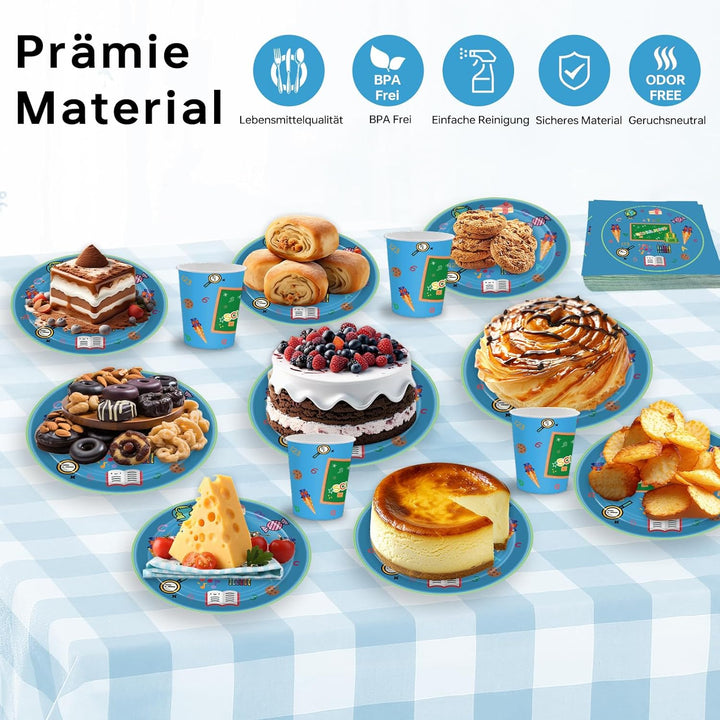 Einschulung Partygeschirr Set, 80pcs Schulanfang Pappgeschirr mit Pappteller Pappbecher Servietten f