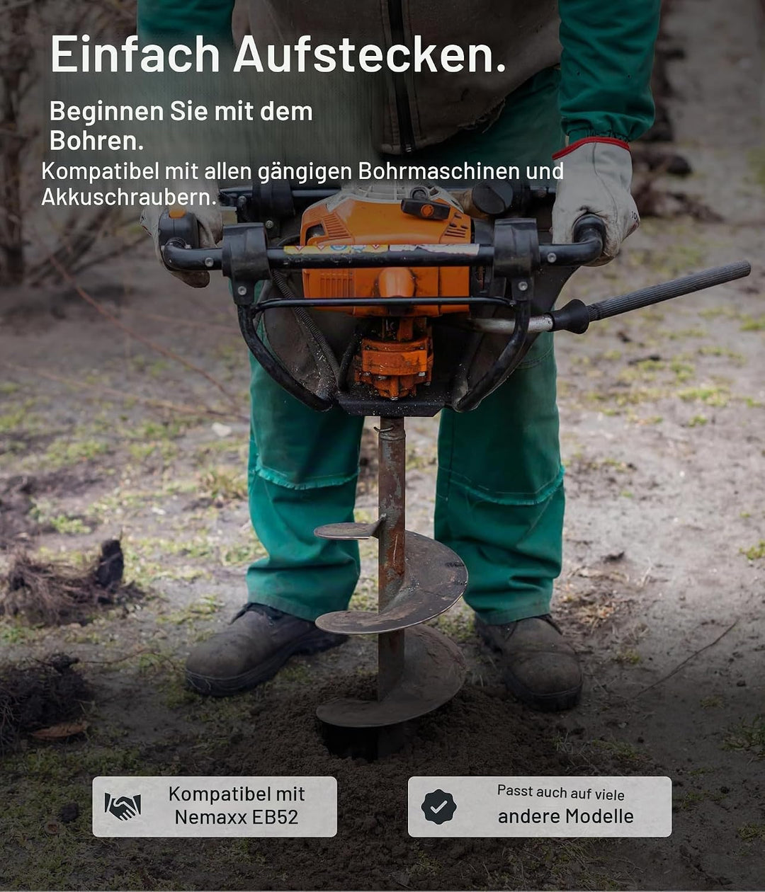 Nemaxx B250 Bohrkopf - Ersatzbohrer für Erdlochbohrer Pfahlbohrer Erdbohrer - Durchmesser: 250mm B25