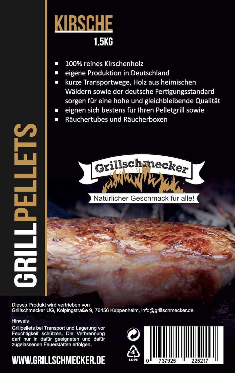 Grillpellets Kirsche 15 kg - Holzpellets aus Kirschholz für Grill, Pelletofen & Smoker