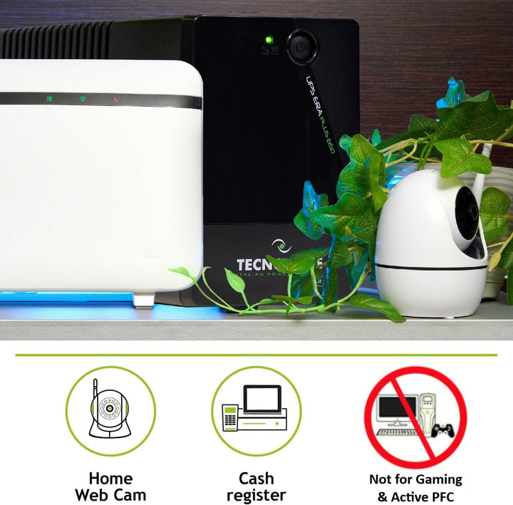 Tecnoware UPS 650VA für PC/Modem, Nicht für Gaming/Konsole, ERA Plus USV, 2 Schuko, Schutz vor Strom