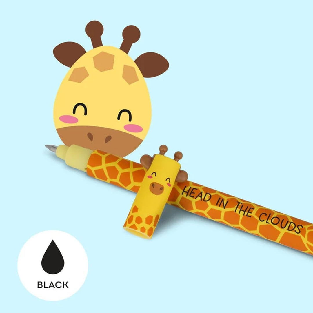 LEGAMI - 4er Set Gel-Radierstifte, Wildlife, Stifte mit radierbarer Tinte, Hippo, Elefant, Giraffe u