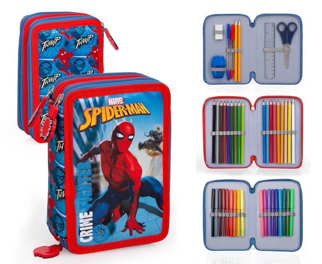 Ragusa-Trade Marvel Spider-Man Crime Fighter, 3-Fach Federtasche Federmappe, 44 TLG. gefüllt für Jun
