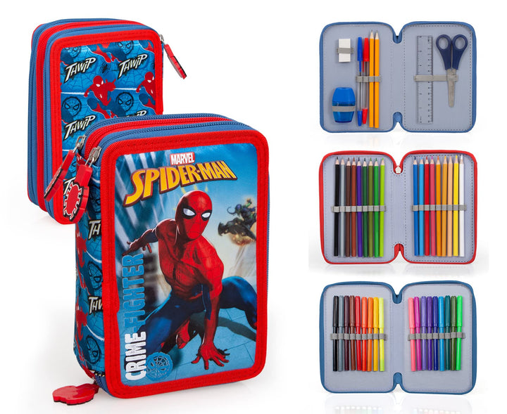 Ragusa-Trade Marvel Spider-Man Crime Fighter, 3-Fach Federtasche Federmappe, 44 TLG. gefüllt für Jun