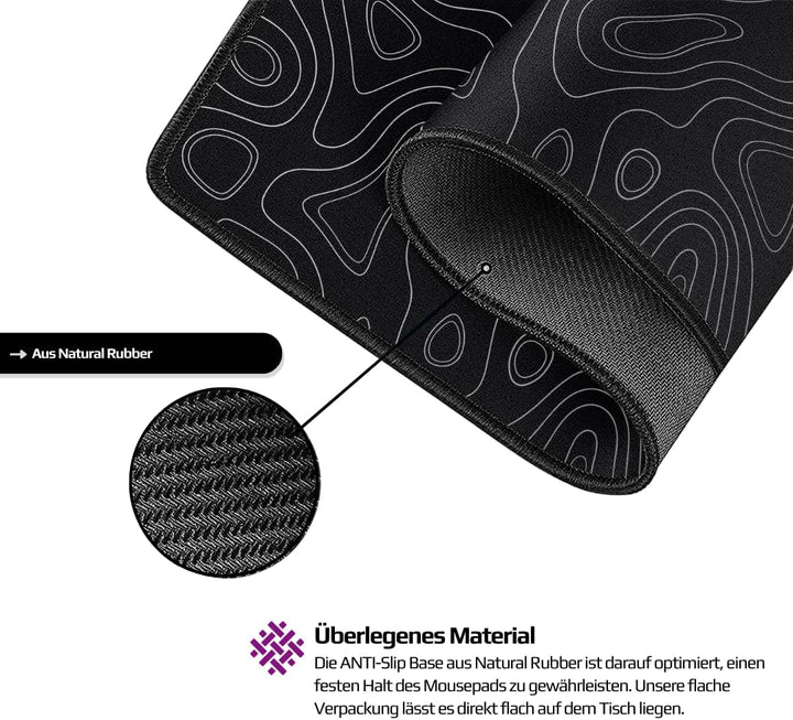Nyfter - XXL Gaming Mauspad Black im Topography Design 900 x 500mm Premium Mousepad Size Gross vernä