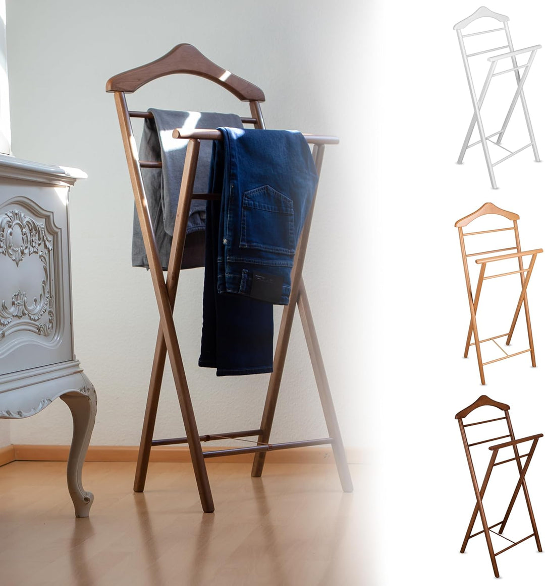 3er Set Stummer Diener aus Massiv Holz - klappbarer Herrendiener und Butler - fertig montierter Dame