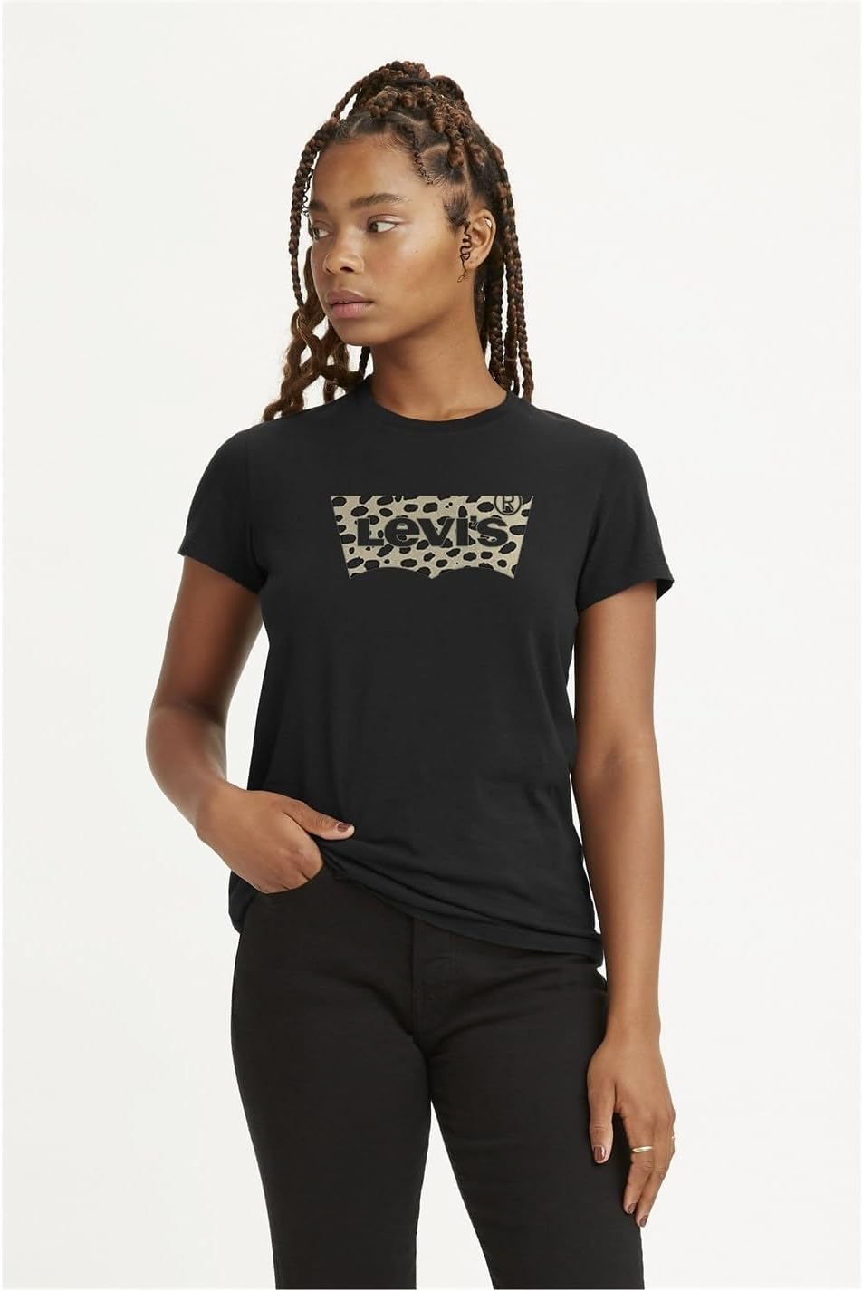 Levi's Damen The Perfect Tee T-Shirt, Large Batwing XXS Batwing Leopard Caviar, XXS Batwing Leopard