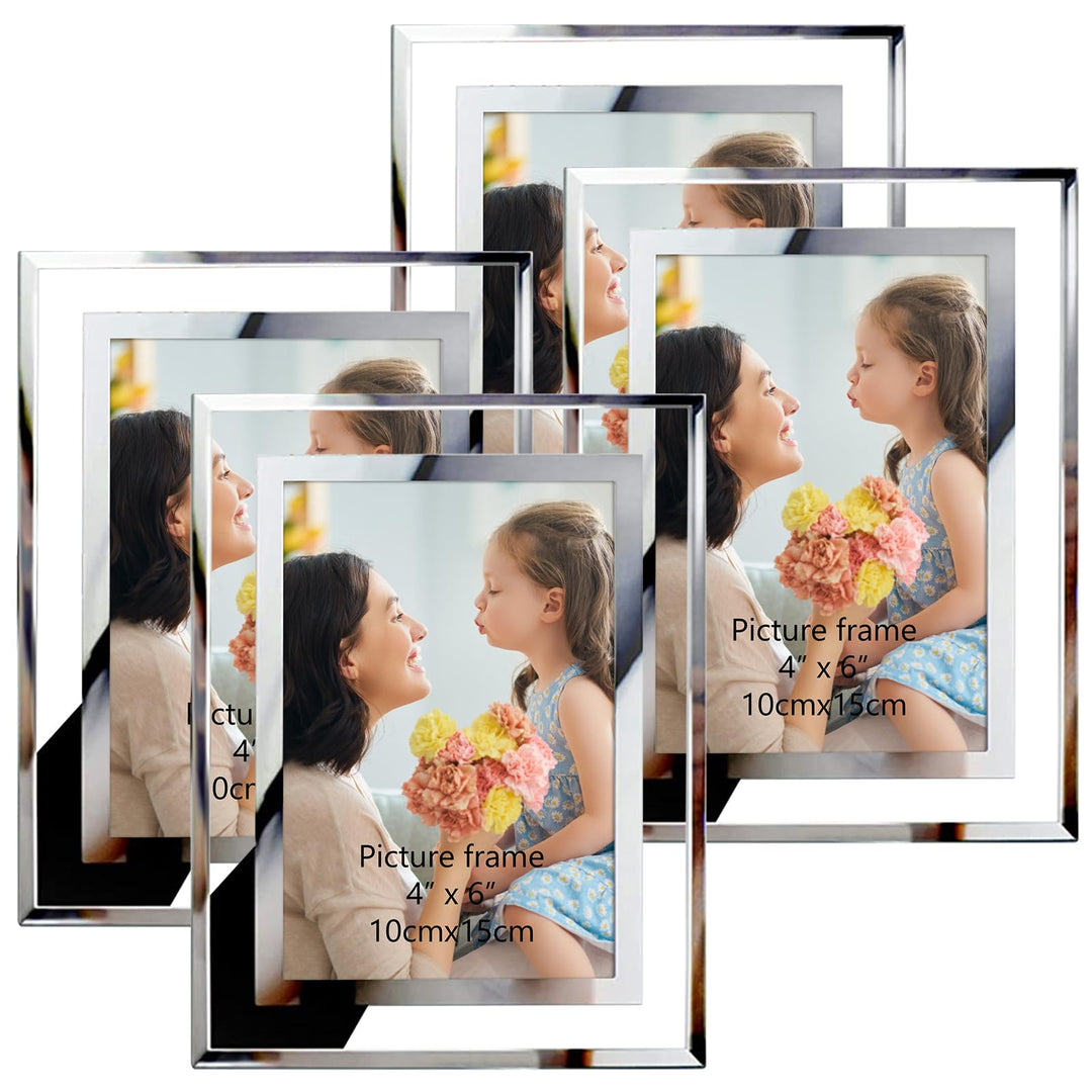 Hoikwo 4er-Set Bilderrahmen 10x15 cm, Glasfotorahmen für 15x10 cm Fotos und Bilder, Bilderrahmen Sil