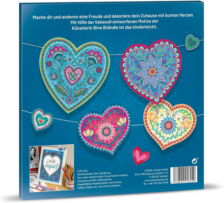 Bine Brändle - Bunte Herzen Bastel-Set - zum Ausmalen und Dekorieren