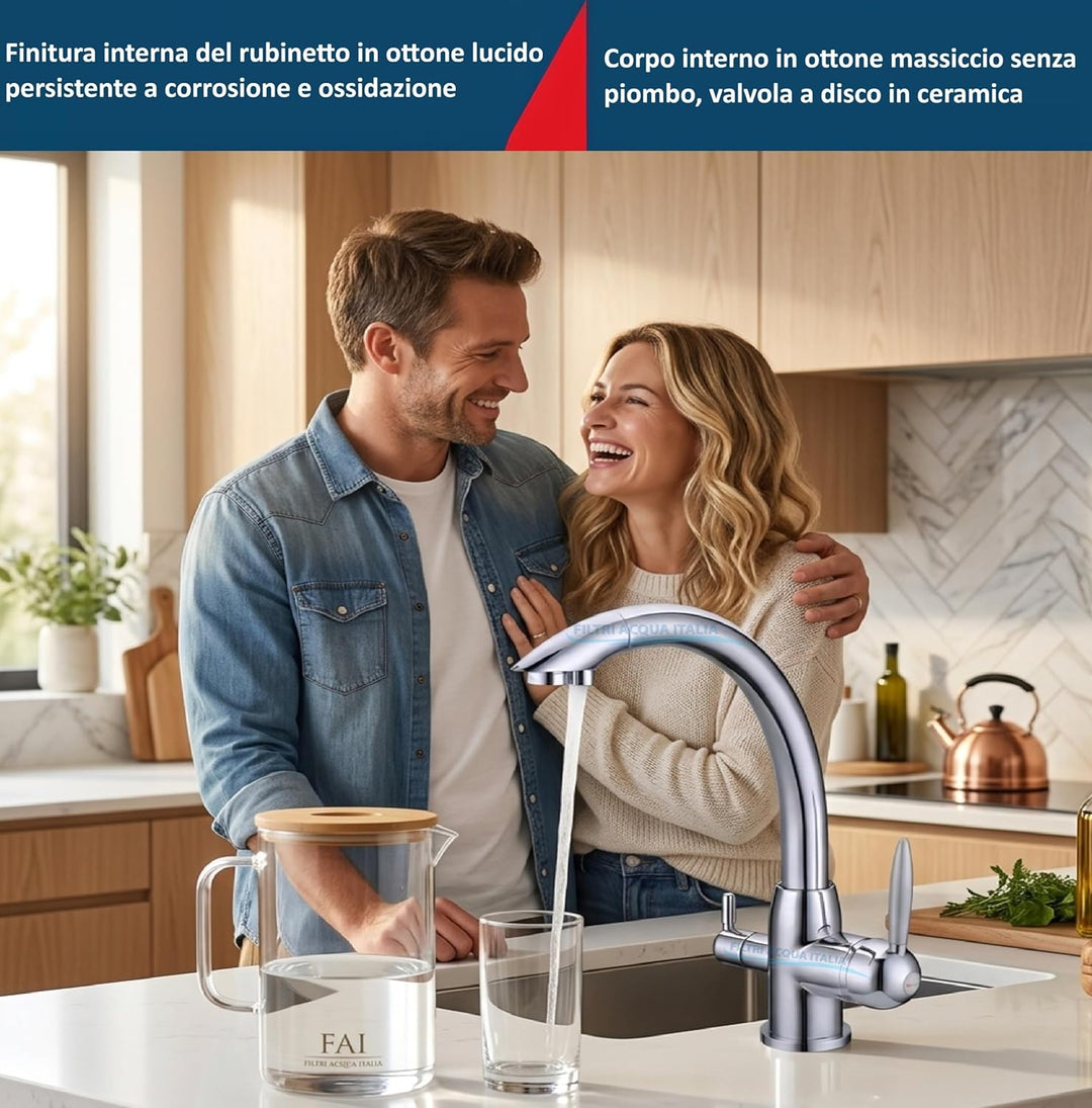 Wasserfilter Italien 3-Wege-Wasserhahn für kaltes und gereinigtes Wasser, 3-Wege-Mischbatterie für W