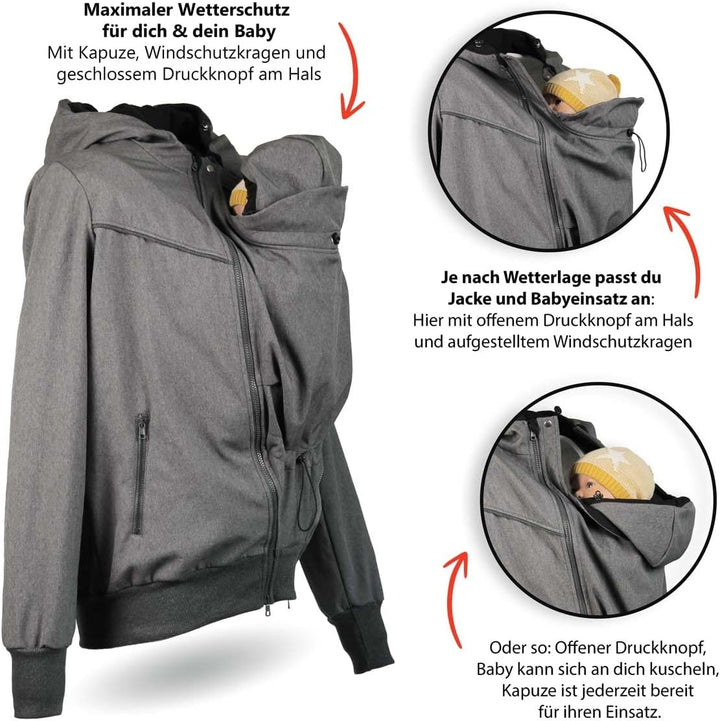 Viva la Mama - Männerjacke zum Babytragen aus Softshell - Explorer S Anthrazit, S Anthrazit