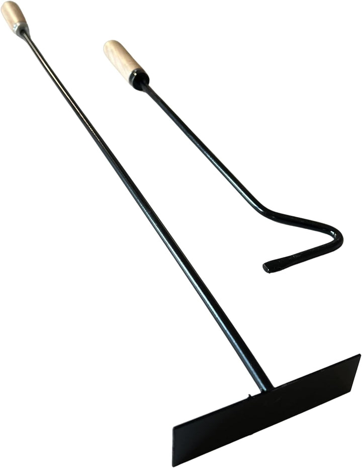 pokm toolsmarket - SET 50cm Schürhaken + 70cm Ascheschaber mit Holzgriff, Kaminbesteck Reinigungsset