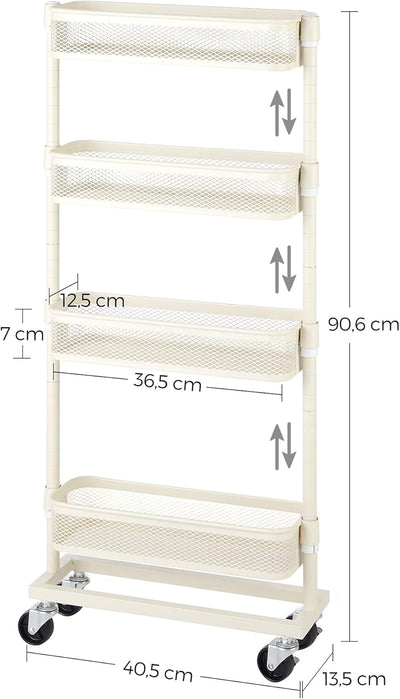 SONGMICS Rollwagen mit 4 Ebenen, Nischenregal, Küchenwagen, Badregal, Küchenregal, platzsparend, ein