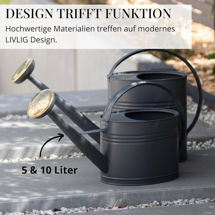 LIVLIG Giesskanne 5 Liter, Blumengiesskanne für Garten &amp; Balkon, Hochwertige Metallgiesskanne 5L aus