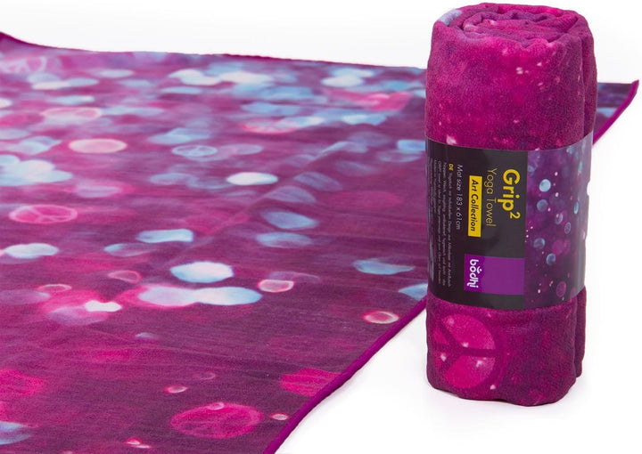 Bodhi Grip² Yoga Towel Art Collection Drops of Peace, rutschfest, Yogatuch lila/aubergine mit Noppen