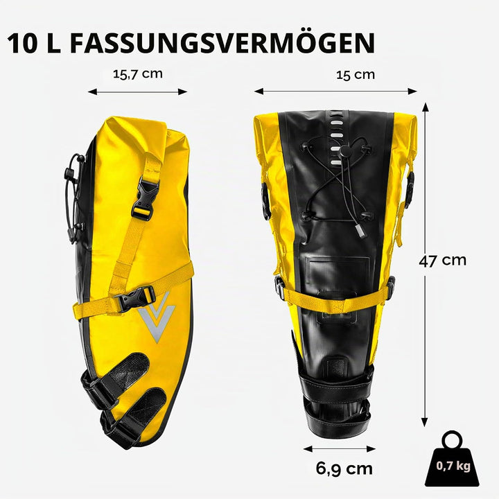 wasserdichte Fahrrad-Satteltasche - 10L Rollverschluss Fahrradsatteltasche Unter Sattel Aufbewahrung