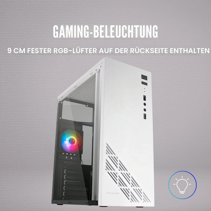 Mars Gaming MC100W, ATX Gaming Gehäuse, 1 FRGB Lüfter, Grilles + Window, WeissMars Gaming MC100W, AT