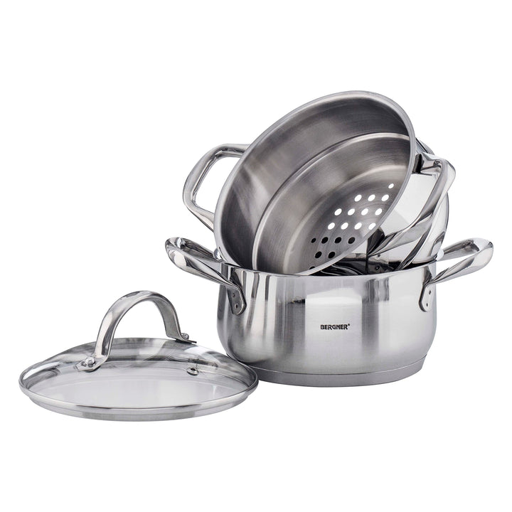 BERGNER Gourmet | Kochtopf mit Siebeinsatz | Topf mit Deckel, Siebeinsatz und 2,2L Fassungsvermögen