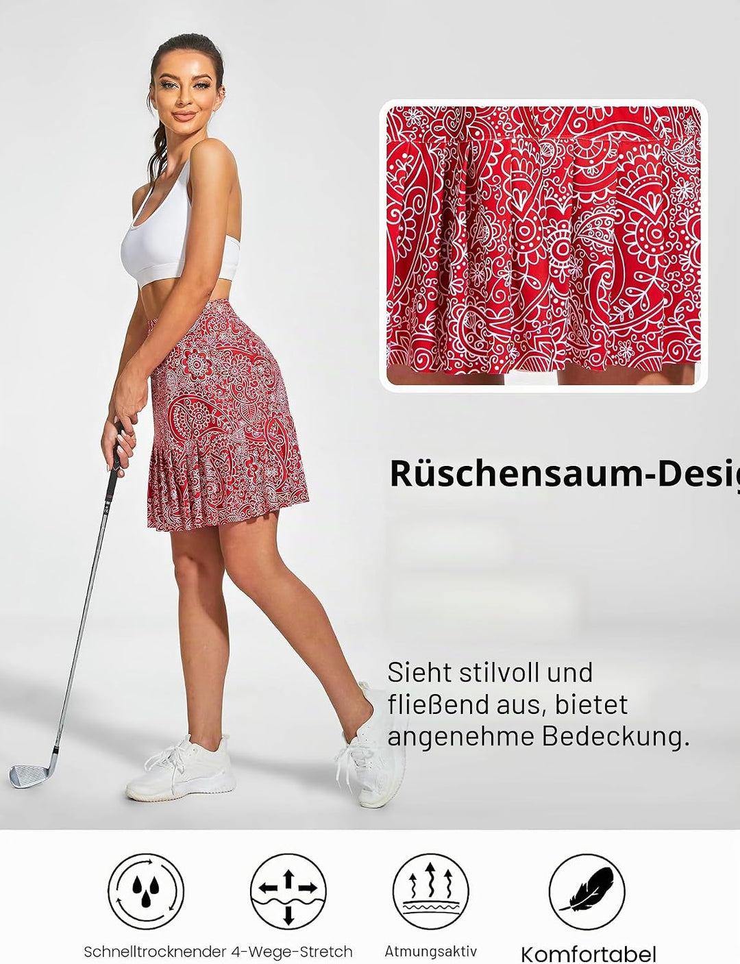MOTEEPI 19" Golf Röcke für Frauen Knie Länge Ruffle Saum Rock Tennis Rock Athletic Skort für Workout