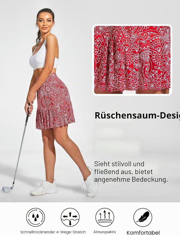 MOTEEPI 19" Golf Röcke für Frauen Knie Länge Ruffle Saum Rock Tennis Rock Athletic Skort für Workout