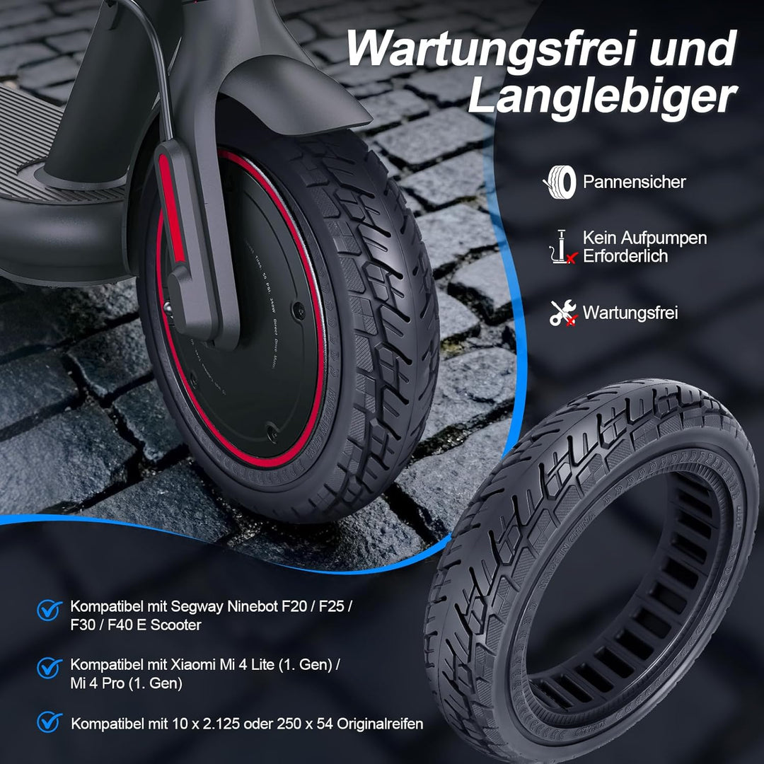 Prodrocam 250 x 54 Vollreifen für Xiaomi 4 Pro/Lite Elektroroller, 10 x 2,125 Vollgummireifen für Ni