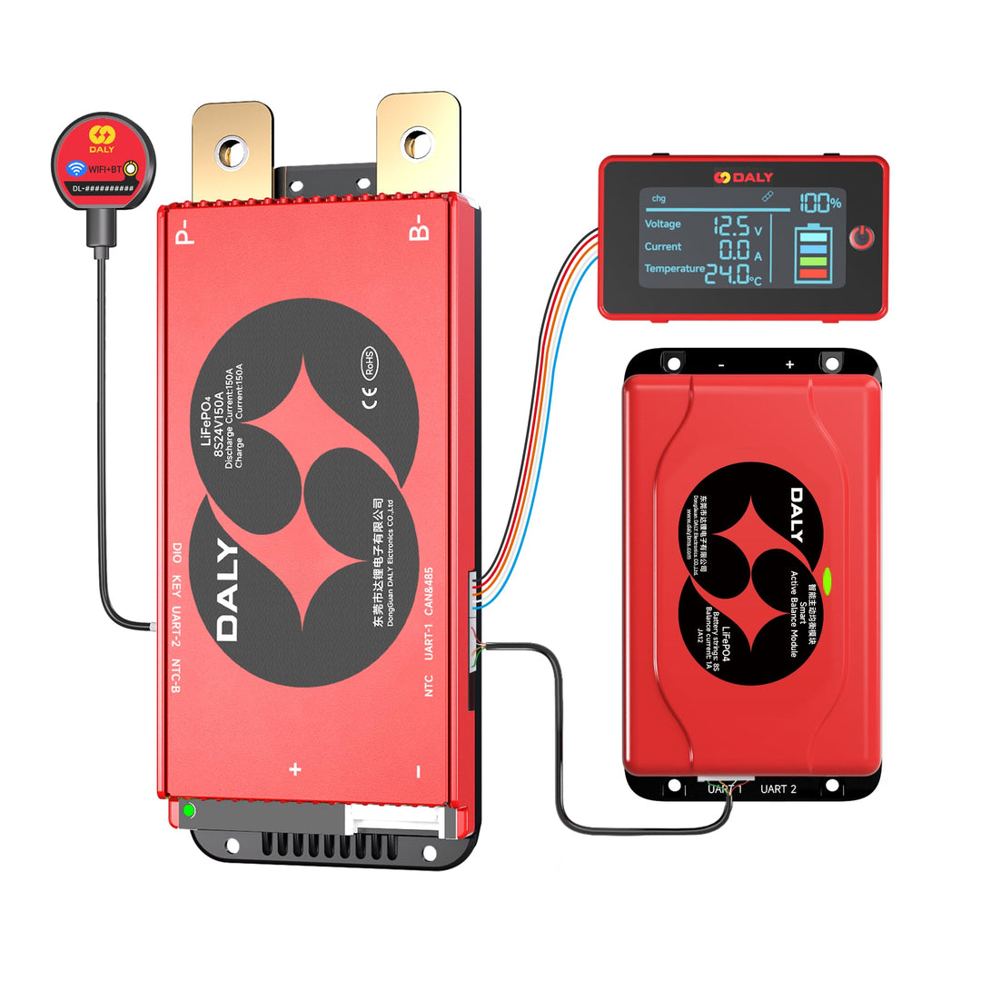 DALY BMS Balance 24V 150A Display – Smart 1A Active Balance BMS 8S mit 3 Zoll LCD Toucscreen WiFi Bl
