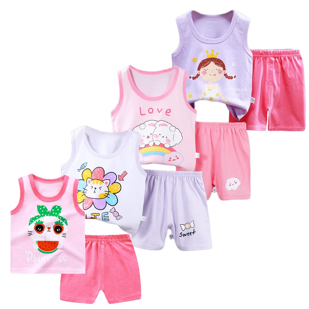 8er Packung Mädchen oder Babies Ärmelloses T-Shirt Weste Oberteile Shorts Hosen Outfits Kleidung Set