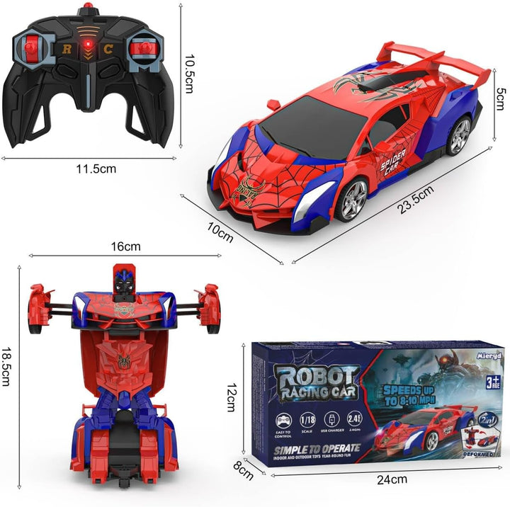 Ferngesteuertes Auto Spielzeug ab 3 4 5 6 7 8+ Jahre Junge Mädchen, 2.4GHz Transformation Roboter Sp