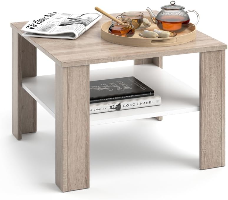 Vicco Couchtisch Homer, Sonoma/Weiss, 60 x 42 cm Sonoma 60x42x60 cm, Sonoma 60x42x60 cm