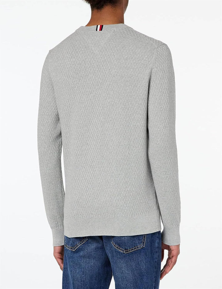 Tommy Hilfiger Herren Cross-Struktur Rundhalsausschnitt Pullover S Grau (Light Grey Heather), S Grau