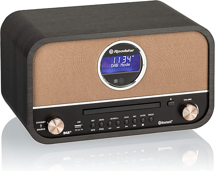 Roadstar Nostalgie Retro-Radio mit Bluetooth und CD MP3 Player im Holzgehäuse mit Weck-Funktion (DAB