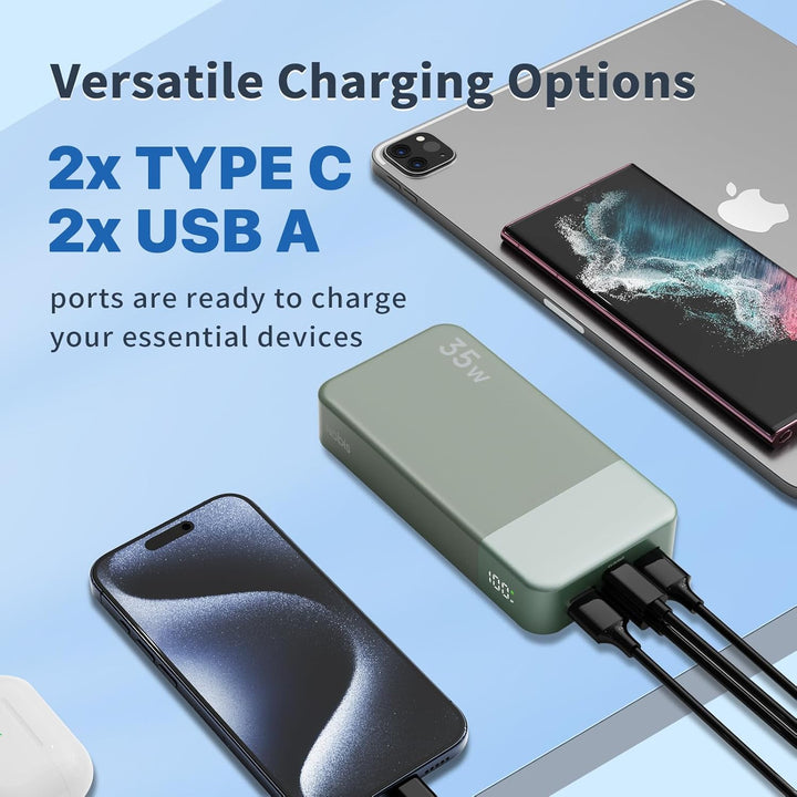 NOBIS Power Bank, Powerbank 20000mAh, 35W Externe Handyakkus Fast Charging, Externer Akku with C to