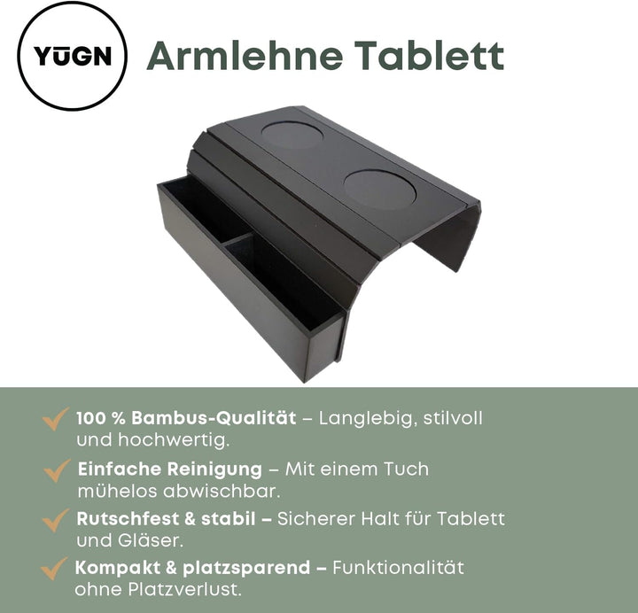 YUGN Sofatablett Armlehne - Couch Ablage Sofa Tablett - Sofalehne Ablage - Getränkehalter Sofa Butle
