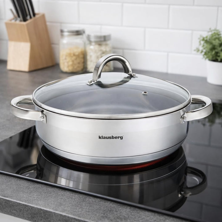 Flach Topf mit Deckel in vielen Grössen Kochtopf Töpfe Induktion Edelstahl Klausberg (3.6L)