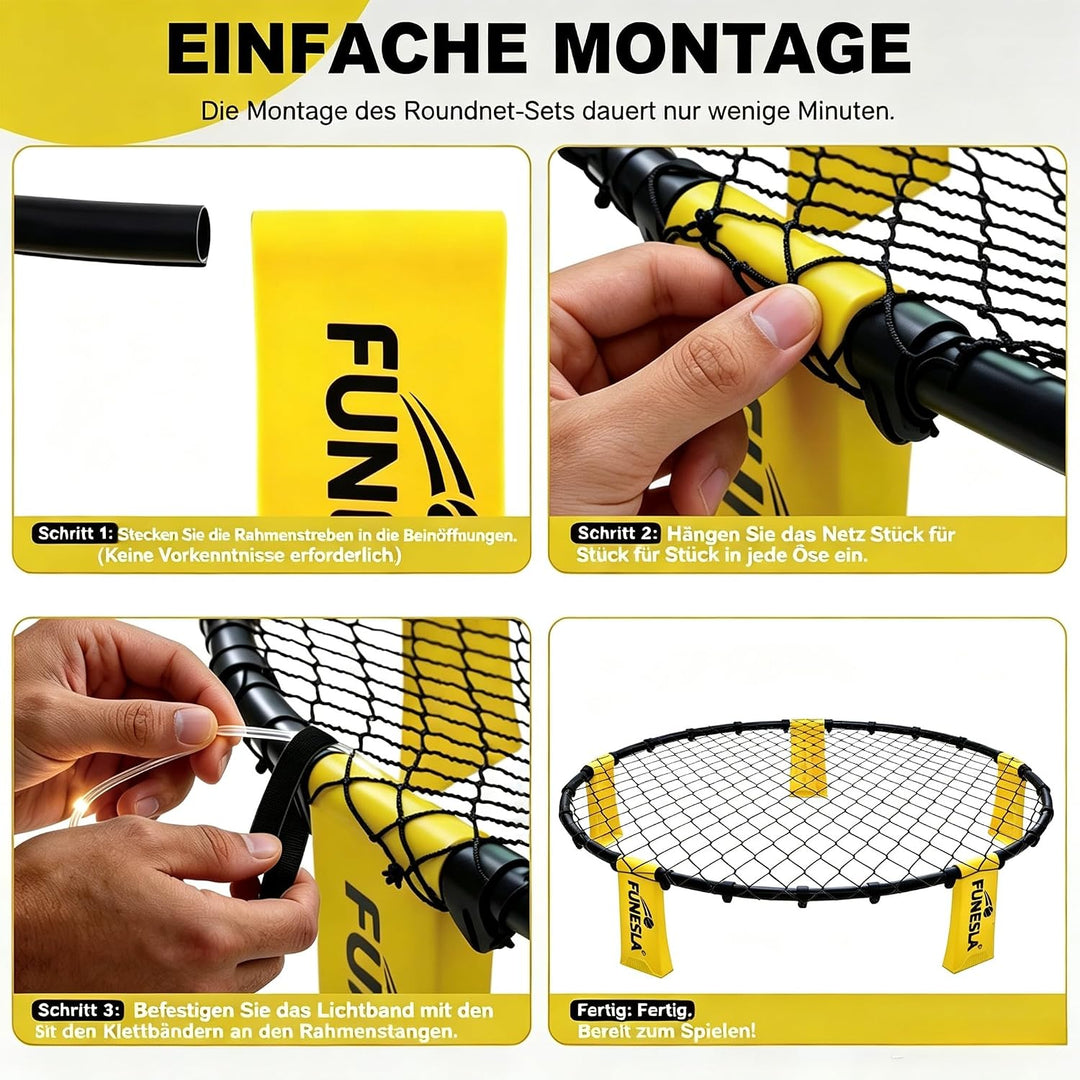 Roundnet Spiel Set 2026 – LED Leuchtversion, 2 Bälle, 7 Farben blinkend, einstellbare Netzspannung,