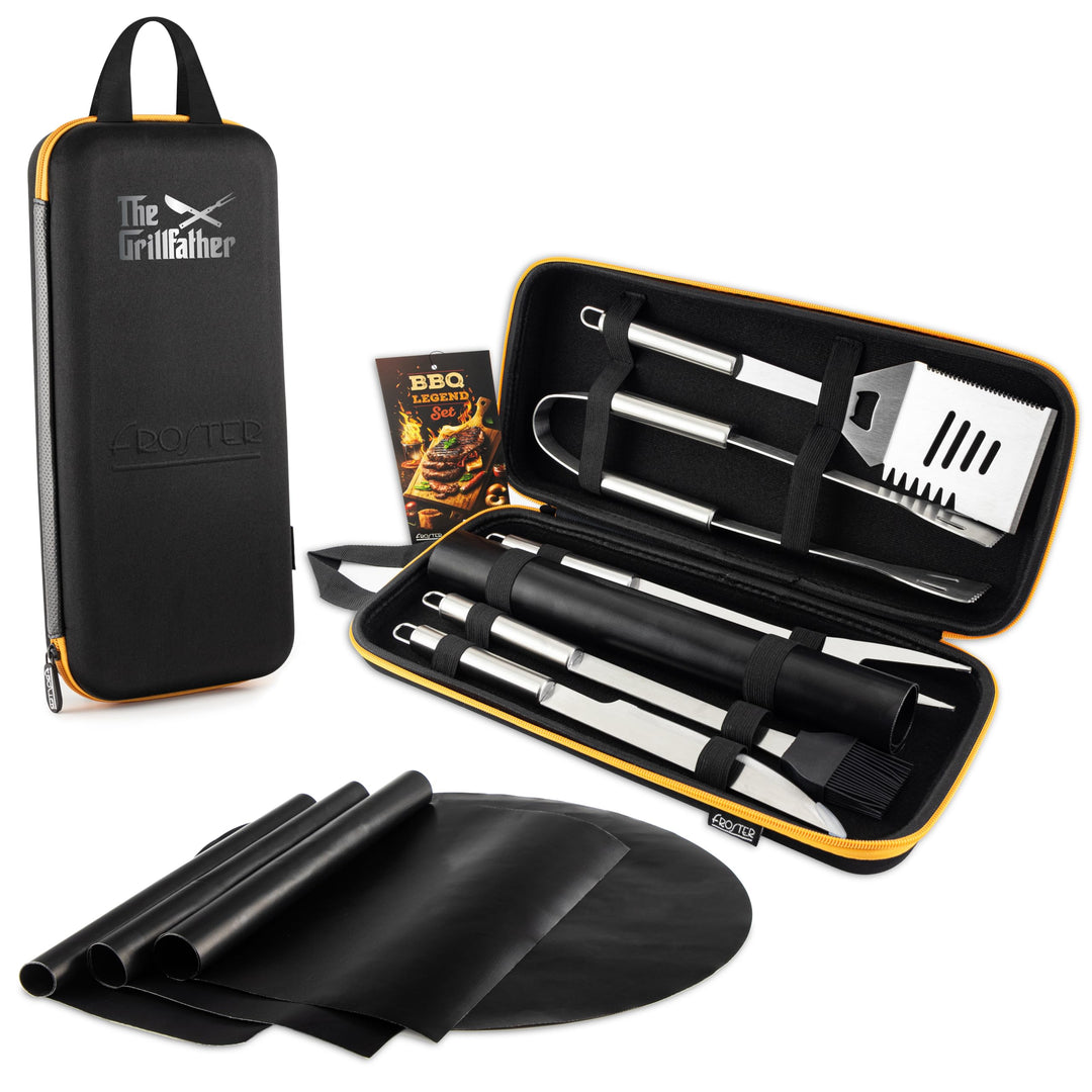 Froster Grillfather BBQ Legend Set - Grillzubehör und 4 Grillmatten, Grillbesteck Set