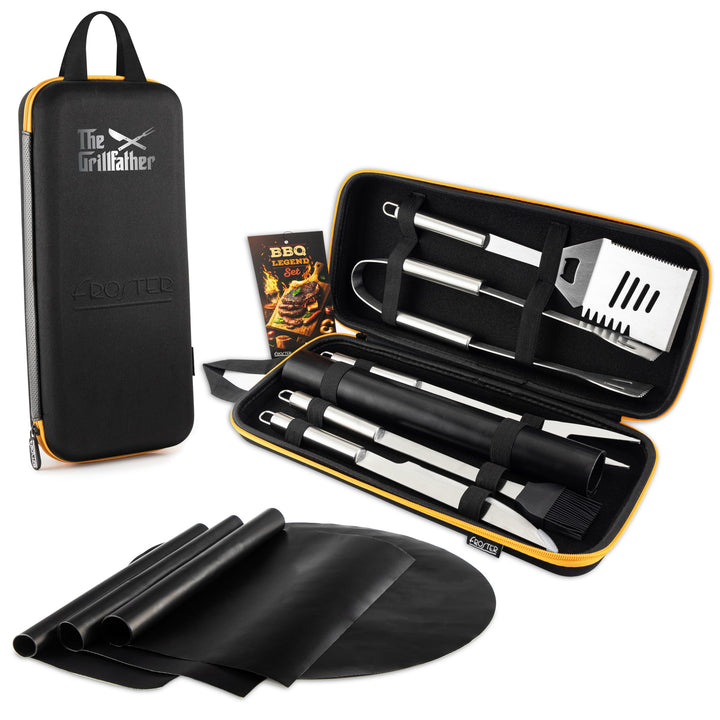 Froster Grillfather BBQ Legend Set - Grillzubehör und 4 Grillmatten, Grillbesteck Set