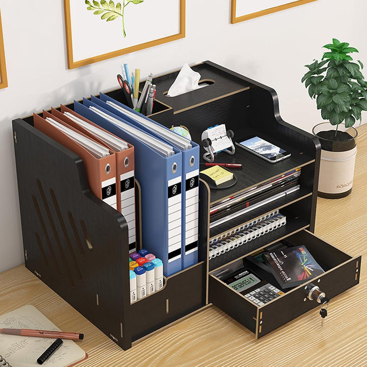 Catekro Schreibtisch Organizer Holz, Briefablage Ablagefächer mit Schublade, Bürozubehör, Ordnungssy