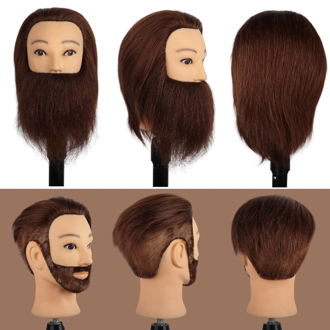 DaizySight Mann Frisierkopf 100% Echthaar mit Bart, Frisurenkopf Männlicher Haarschnitt Übungskopf m