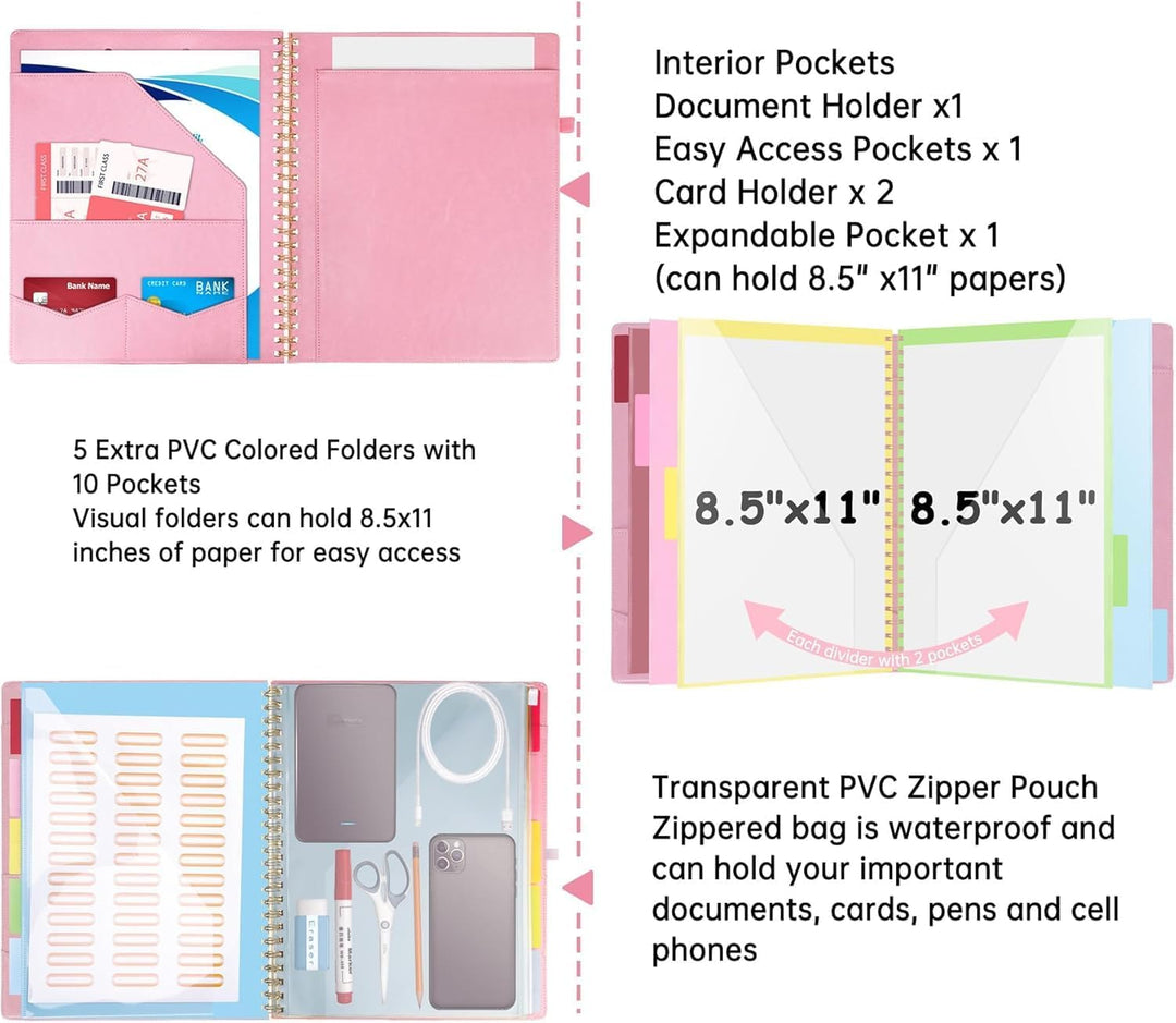 HAUTOCO PU-Leder Klemmbrett Folio mit Zip Beutel, Klemmbrettmappe A4 mit nachfüllbarem Notizblock, K