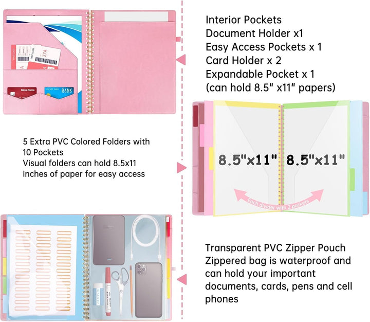 HAUTOCO PU-Leder Klemmbrett Folio mit Zip Beutel, Klemmbrettmappe A4 mit nachfüllbarem Notizblock, K