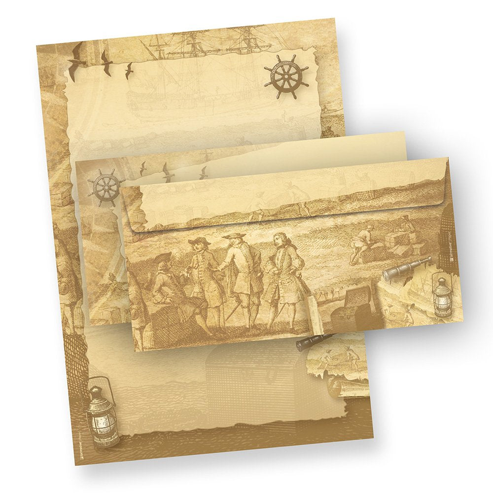 Briefpapier mit Umschlag Piraten & Seefahrer 25 Sets beidseitig bedruckt A4 Briefpapier Set Schiff m