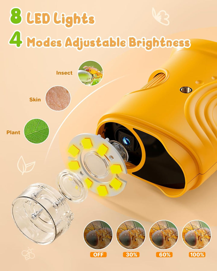 1000X Digital Mikroskop für Kinder Lupe: Handy Taschenmikroskop mit 2.0" IPS Bildschirm & 8 LED Lich