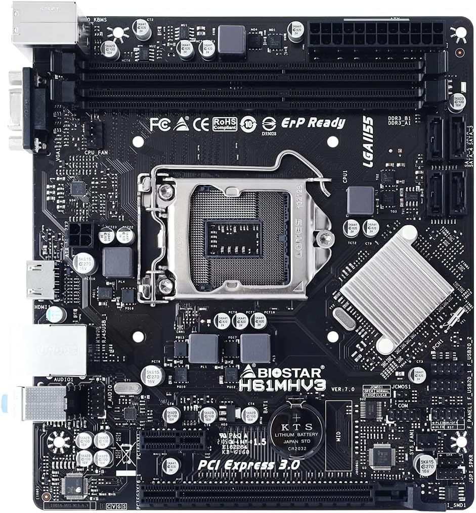 Biostar H61MHV3 Motherboard Intel® H61 LGA 1155 (Socket H2) Micro ATX